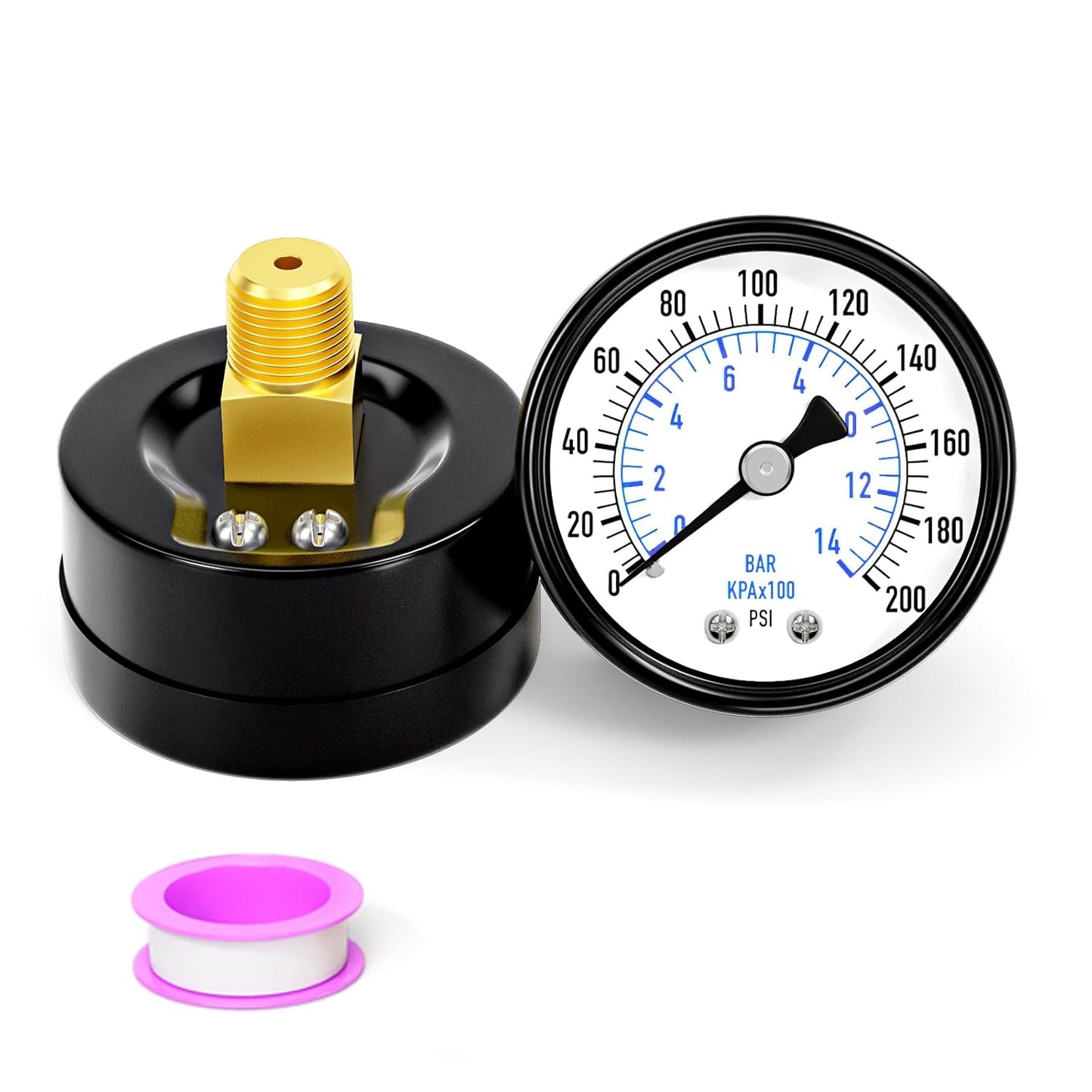 0-200psi Well Pump Pressure Gauge 1/4" NPT 2" Face Dial Size Back Mount, Multifunctional Practical Dry Pressure Gauge, for Water, Oil and Air Compressor