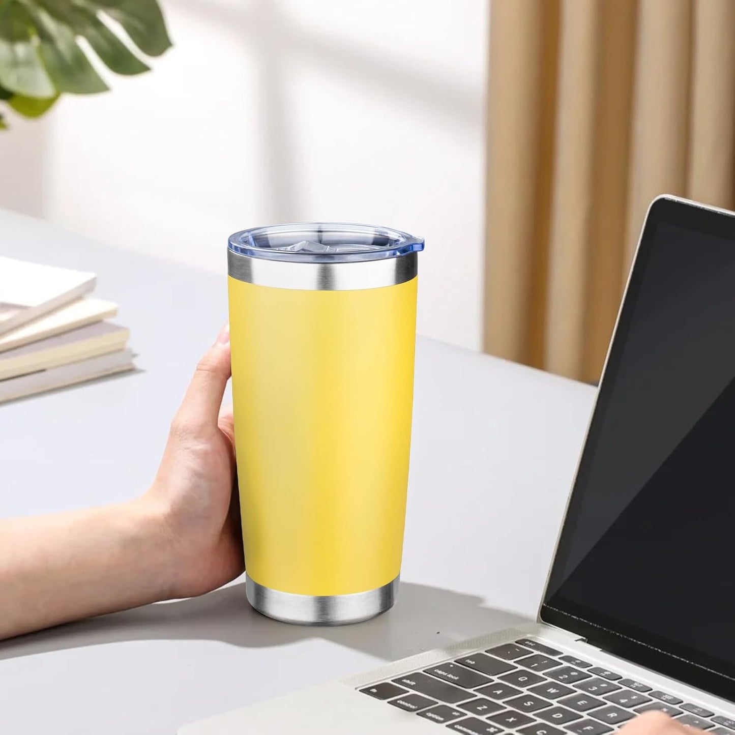 20oz Tumbler with Lid Double Wall Vacuum Insulated Travel Coffee Mug Stainless Steel Thermal Cup Powder Coated Sturdy Coffee Tumbler Bulk for Hot and Cold Beverages (Green-Teal-Orange-Yellow,4)