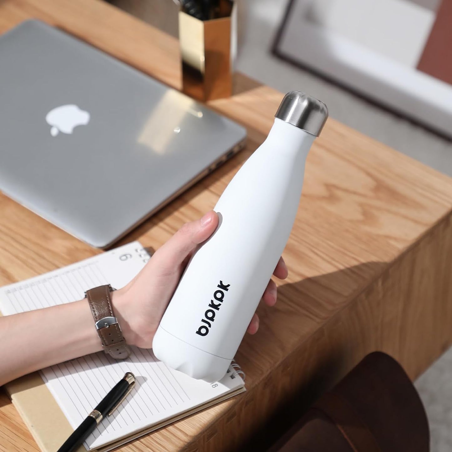 BJPKPK 12oz Small Water Bottle Stainless Steel Insulated Water Bottle for Travel,Apricot