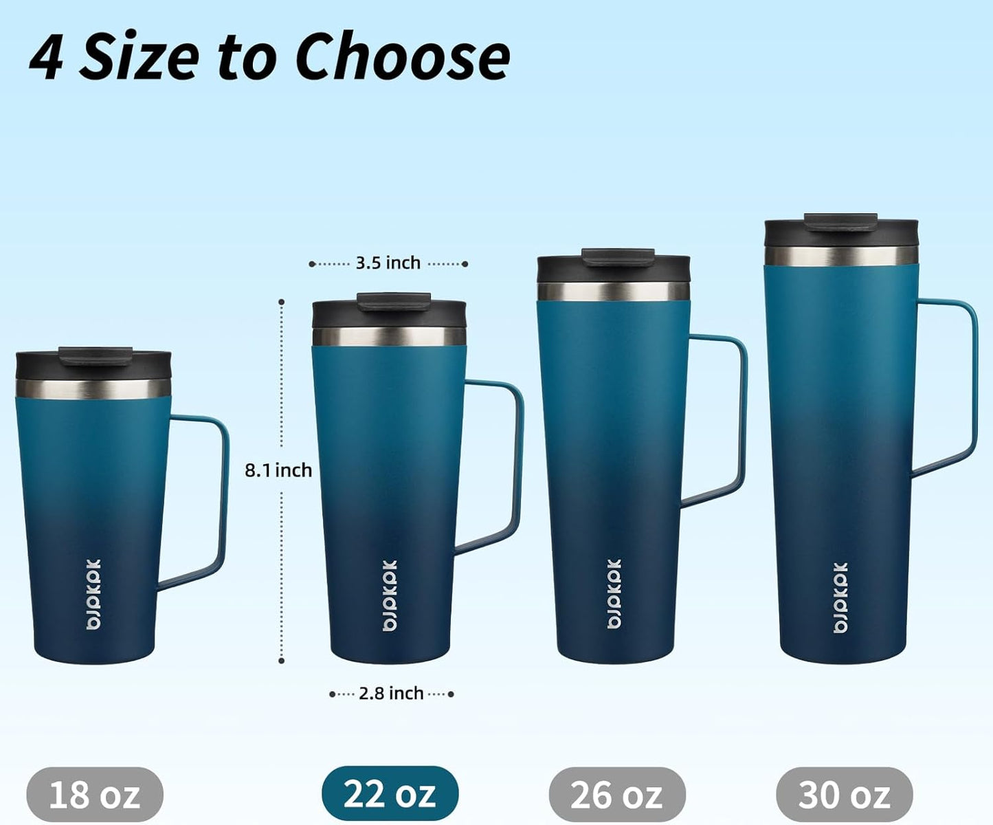 BJPKPK Insulated Tumbler with Handle, 22oz Insulated Tumblers with Lid and Straw, Stainless Steel Metal Water Bottles, Coffee Travel Mugs, Cups, Sea