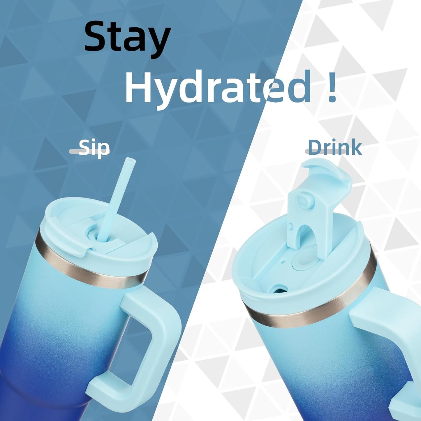 40 oz Tumbler with Handle and 2 Straws,2 in 1 Lid Insulated Water Bottle Stainless Steel Travel Coffee Mug,Sky