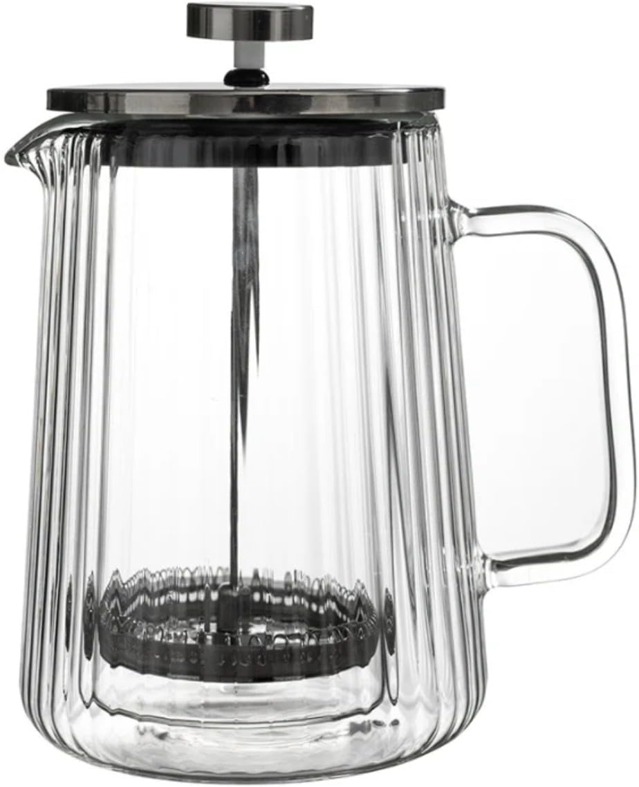 French Press Coffee Maker – 650ml (22oz) | Double-Wall Borosilicate Glass - Makes 4–5 Cups (1Cup = 4oz or 118ml) | Ribbed Manual Brewer with Stainless Steel Mesh Filter for Coffee & Tea