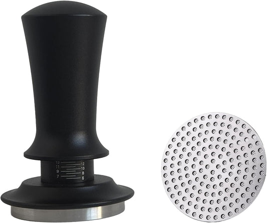 53mm Espresso Tamper, Premium Barista Coffee Tamper with Calibrated Spring, Stainless Steel Base, for Breville Series 54mm Portafilter Basket, Adjustable Depth, Espresso Manual Tamper (Black)