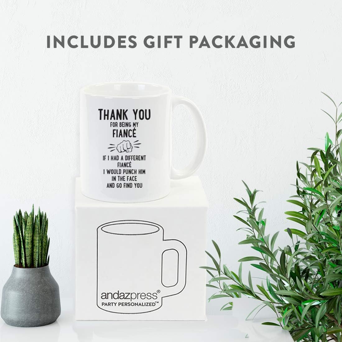 Andaz Press Funny Family 11oz. Coffee Mug Gift, Thank You for Being My Fiancé, Punch in Face, 1-Pack, Christmas Birthday Drinking Cup Present Ideas