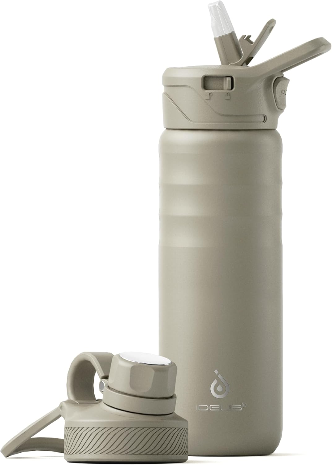 IDEUS Insulated Stainless Steel Water Bottle with 2 Leak-Proof Lids, Thermal Water Flask for Hiking Biking, 24oz, Celadon