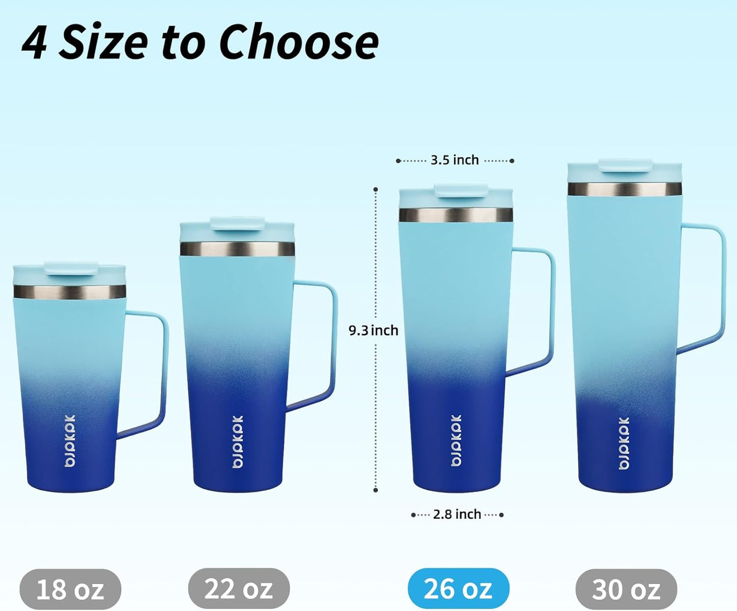 BJPKPK Insulated Tumbler with Handle, 26oz Insulated Tumblers with Lid and Straw, Stainless Steel Metal Water Bottles, Coffee Travel Mugs, Cups, Sky