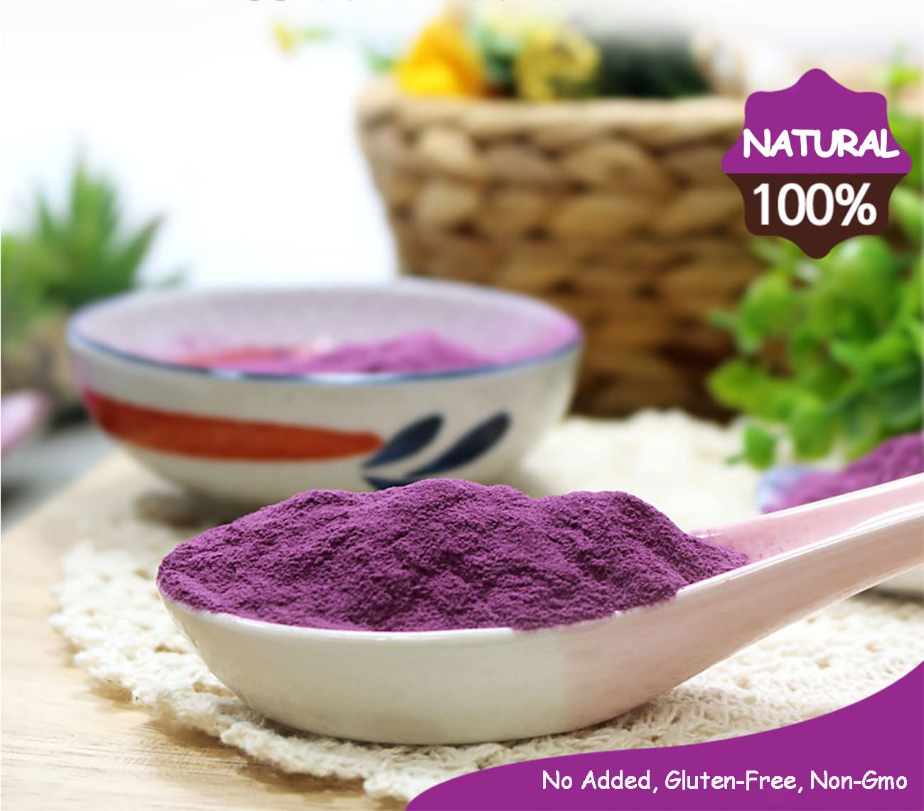 Orgnisulmte Original Purple Sweet Potato Powder 100% Pure Natural Premium Purple Yam Powder for Food Coloring No GMO Vegan Friendly 5.64Oz(160g)