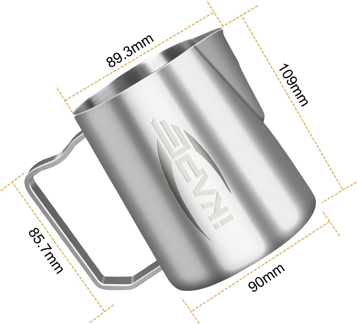 IKAPE Espresso Milk Pitcher, Espresso Steaming Pitcher with Sharp Spout for Espresso Barista Tool, 20.3 oz / 600ml Milk Frothing Jug (Silver)