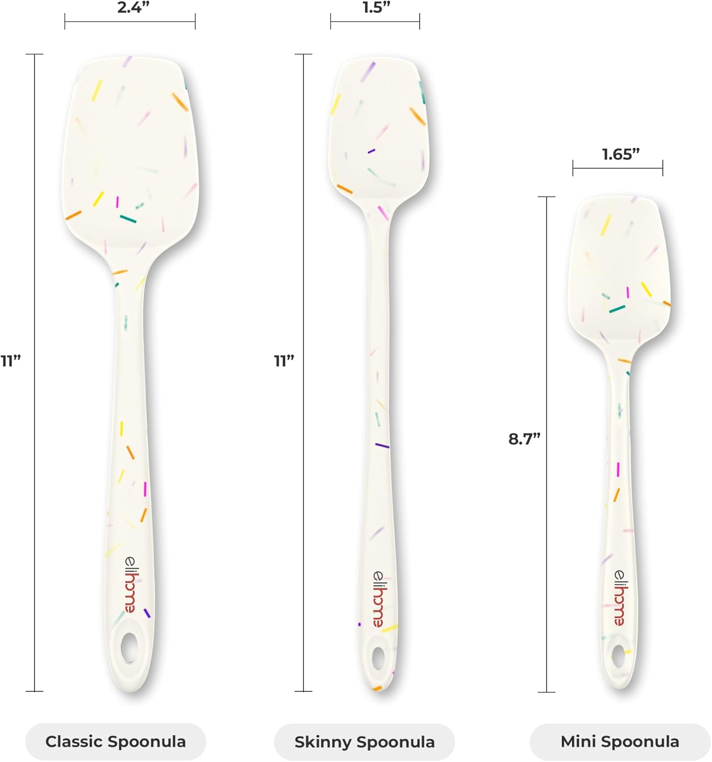 Elihome Mini Silicone Spoonula - Non-Stick Heat Resistant Silicone Scraper Spatula for Mixing, Serving, Scraping, Stirring, and More, 8.75 Inch, Sprinkles
