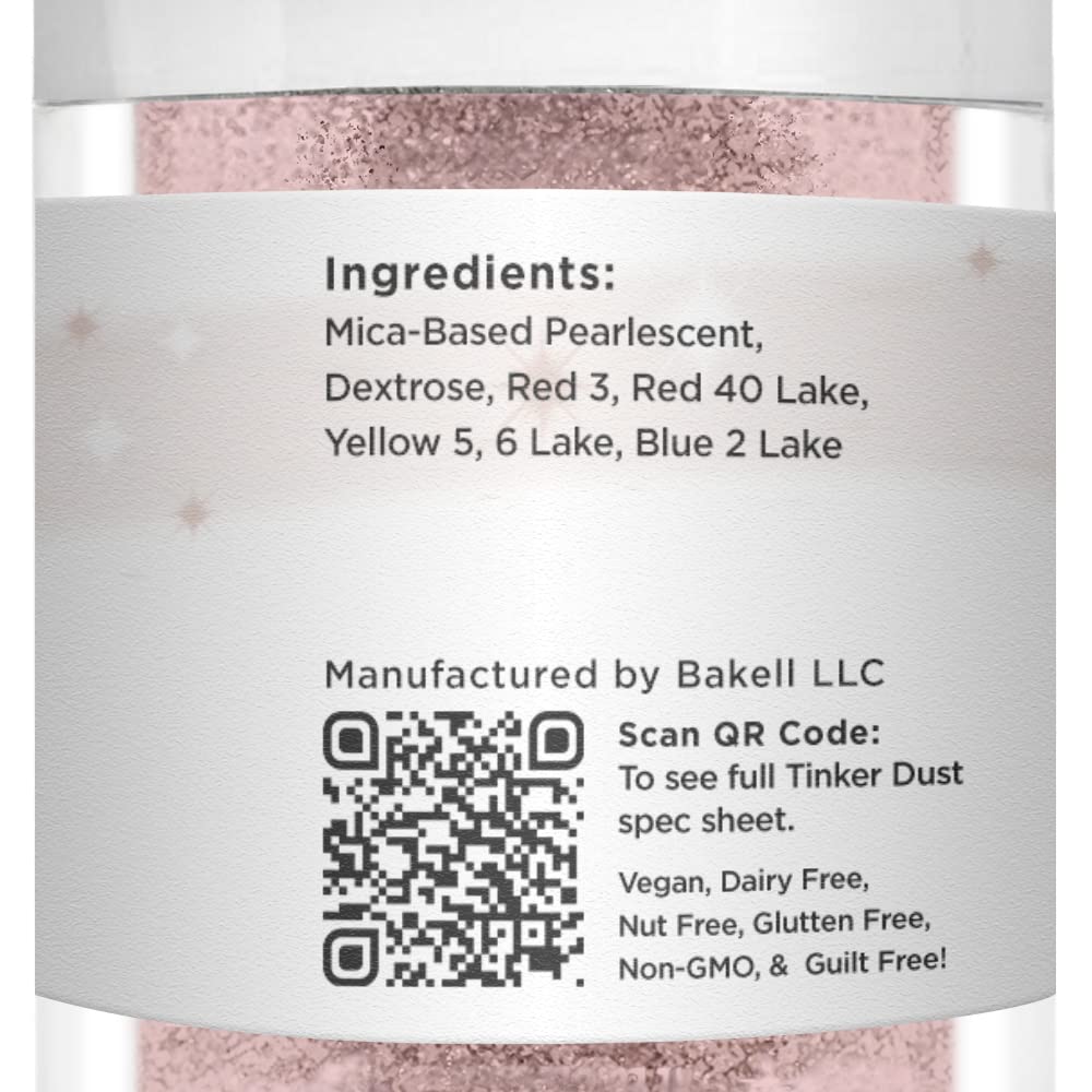 BAKELL Rose Gold Edible Glitter, 25 Grams | TINKER DUST Edible Glitter | KOSHER Certified | 100% Edible Glitter | Cakes, Cupcakes, Cake Pops, Drinks, Dessert Vegan Glitter & Dusts (25g, Rose Gold)