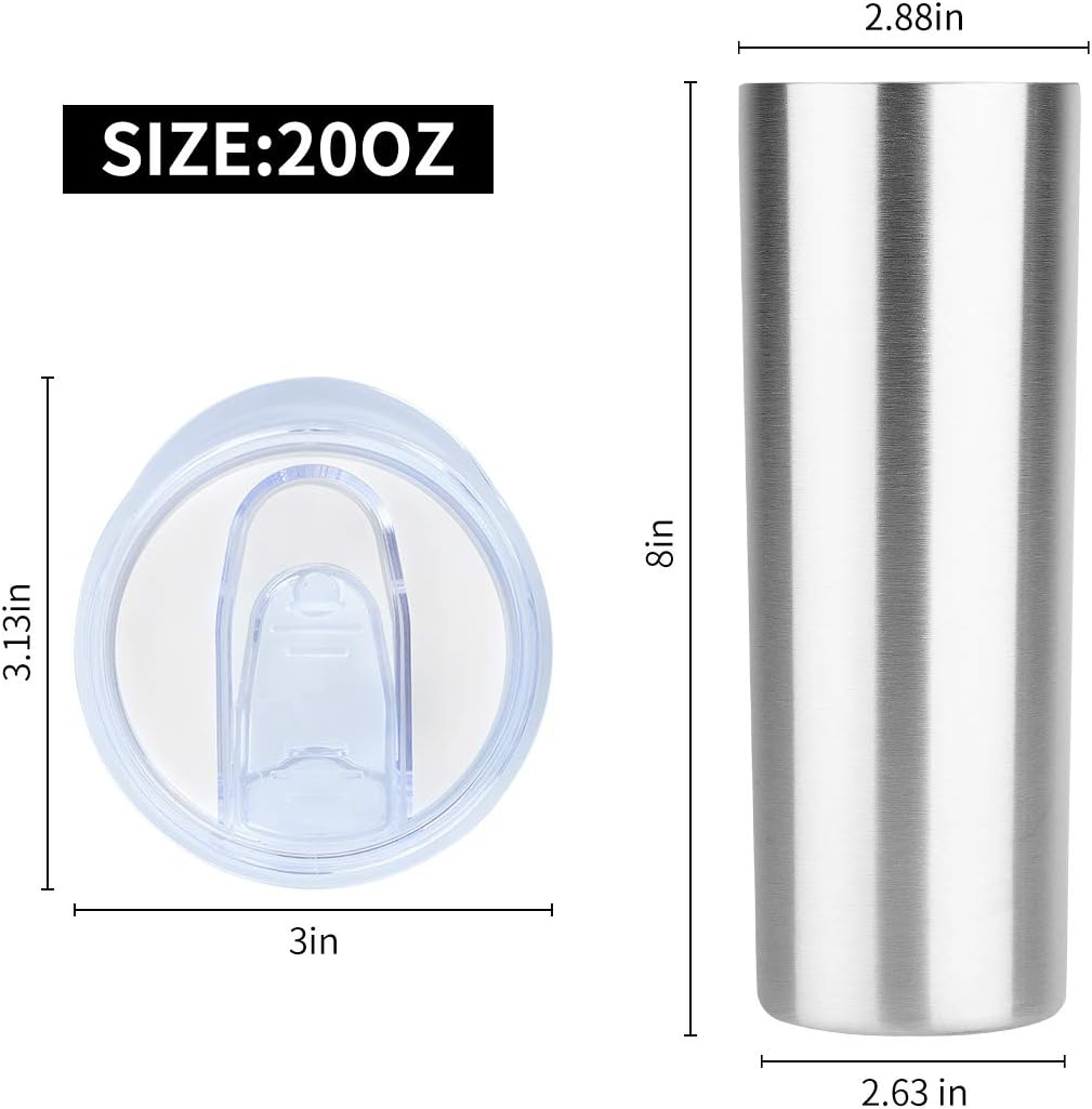 HASLE OUTFITTERS 20 oz Skinny Tumbler, Stainless Steel Insulated Slim Tumbler with Lid, Reusable Double Wall Travel Coffee Mug, Durable Powder Coated Travel Water Cup(Stainless Steel, 1)