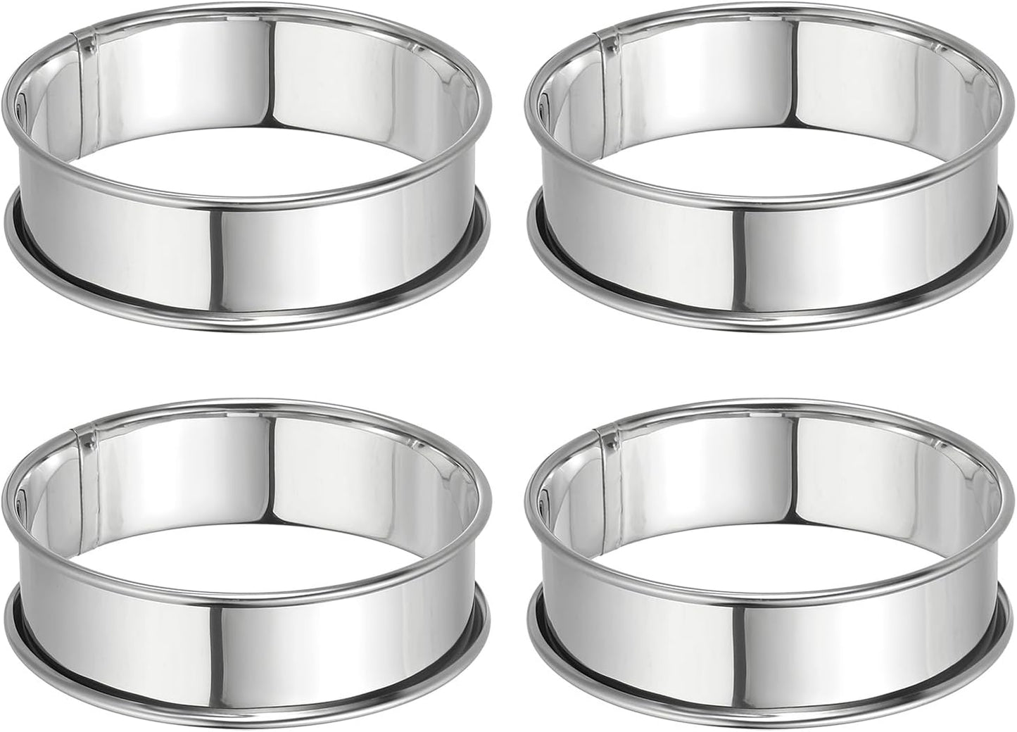 HARFINGTON 4pcs Crumpet Rings 3.15" Nonstick Round Cake Ring Stainless Steel Double Rolled English Pastry Rings for Kitchen Baking Crumpet Dessert, Silver