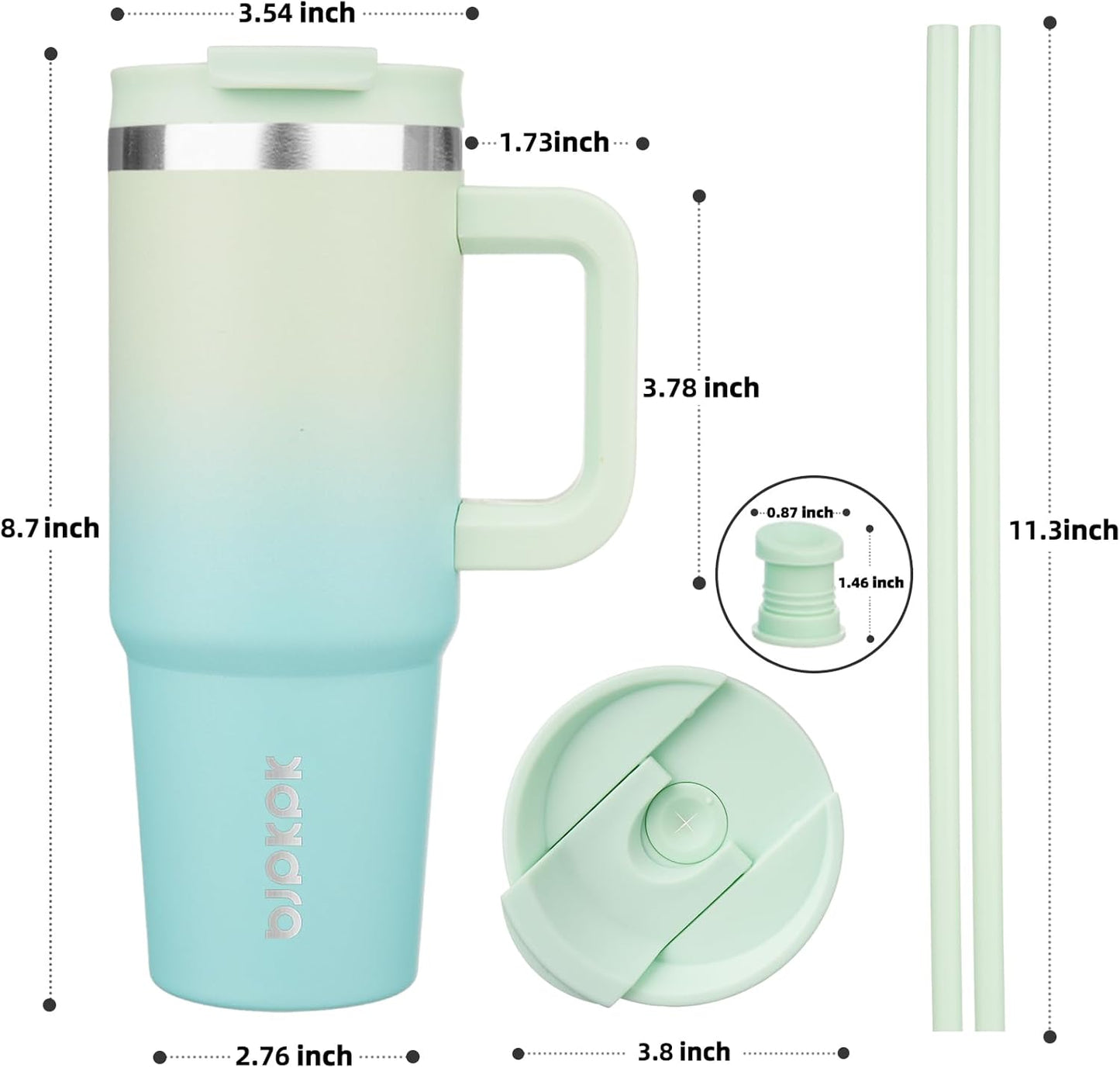 BJPKPK Insulated Tumblers With Handle And Straw 30 oz Stainless Steel Tumbler Cups With Lid,Mint