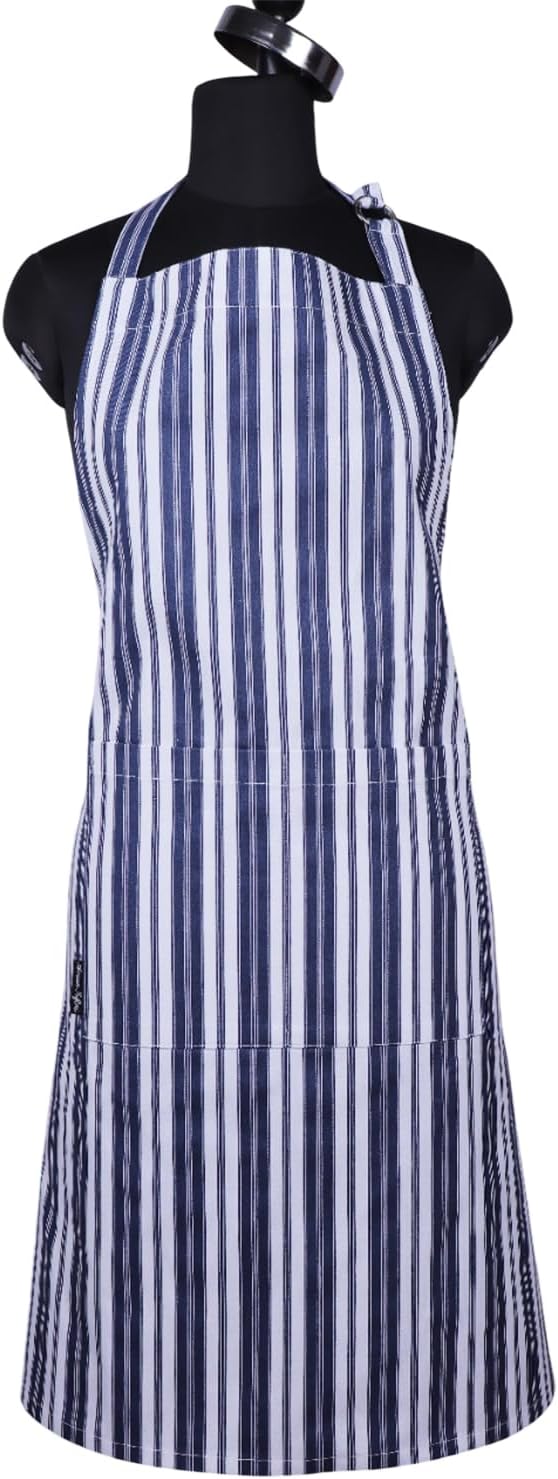 AMOUR INFINI Cotton Aprons for Women with Pockets Adjustable Strap and Waist Ties Reusable Printed Aprons for Baking, Cooking, Gardening (27.5 x 33 Inches - Blue)