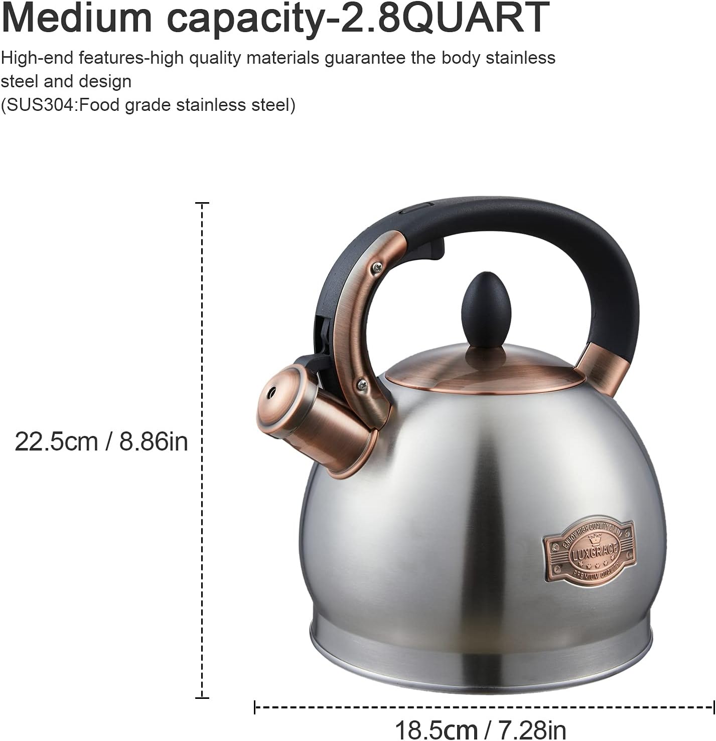 Tea Kettle -2.8 Quart Tea Kettles Stovetop Whistling Teapot Stainless Steel Tea Pots for Stove Top Whistle Tea Pot