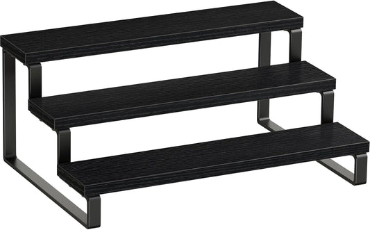 Giikin 3 Tier Spice Rack, Cabinet Organizer Shelf, Wooden Spice Rack for Countertop, Kitchen Counter Storage Shelves Cupcake Stand Holder Display Stand, Black
