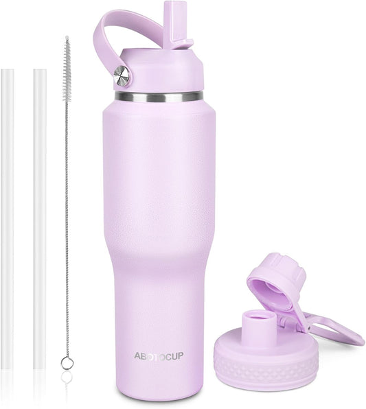 32oz Insulated Water Bottle, Fit in Any Car Cup Holder, Water Bottle with Straw Lids, Stainless Steel Insulated Water Flask Double Wall Leak-proof BPA Free to Keep Cold&Hot