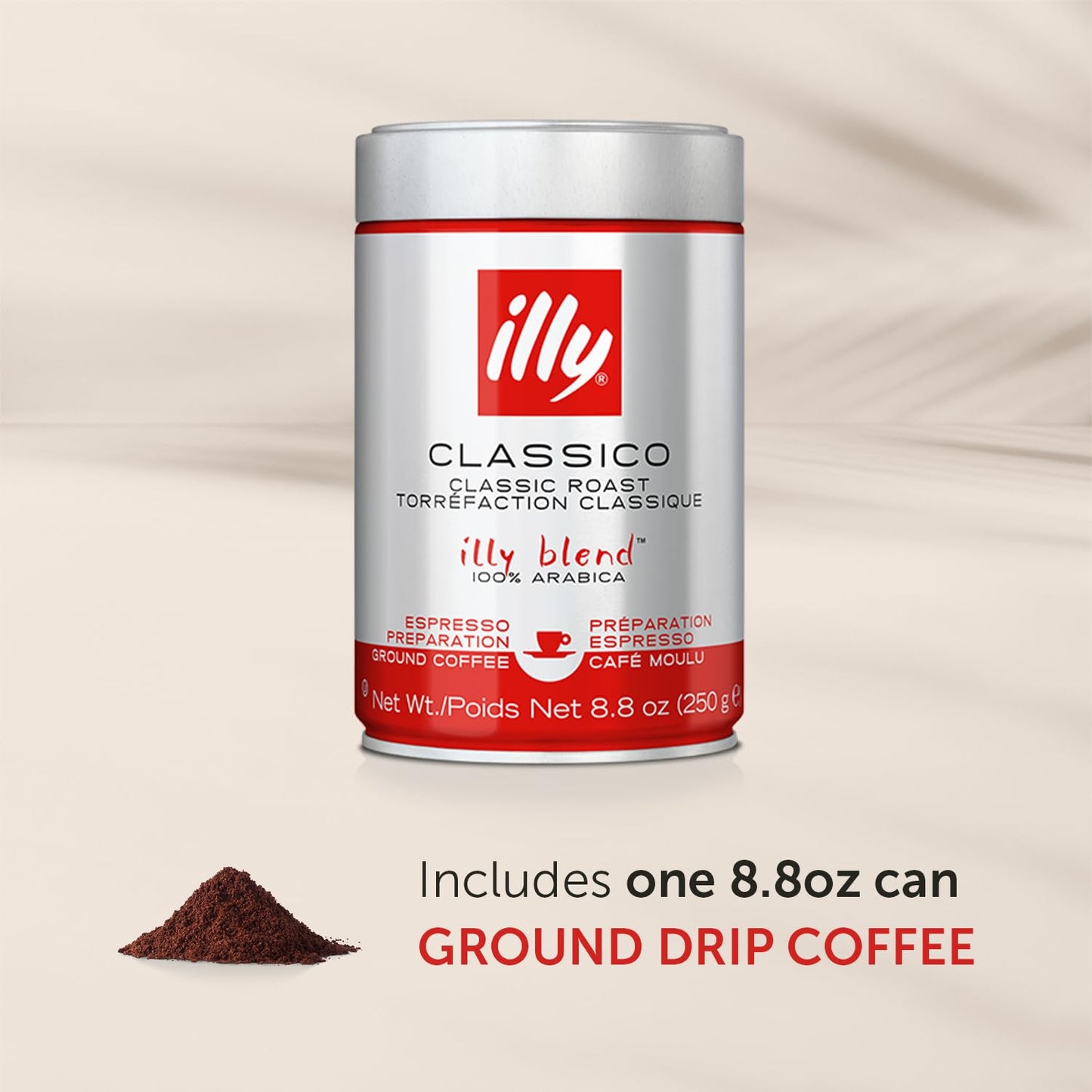 Illy Classico Ground Drip Coffee, Medium Roast, Classic Roast With Notes Of Chocolate & Caramel, 100% Arabica Coffee, No Preservatives, 8.8 Ounce (Pack Of 1)