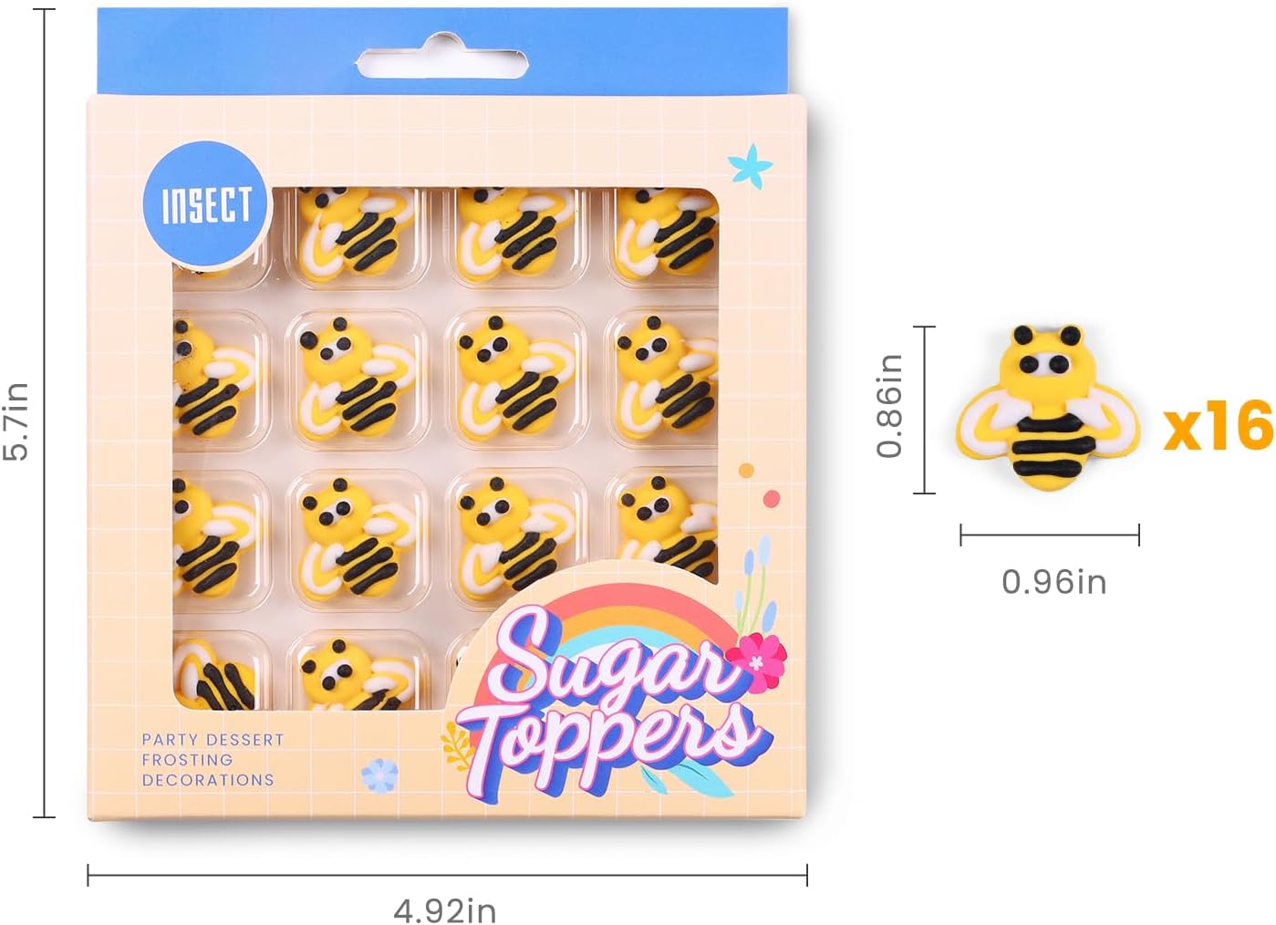 Edible Bees Cake Decorations, 16 pcs Bee Cake Decorations, Edible Bee for Cupcakes, Ice Cream, Waffles, Cookies, Cake, Macaron