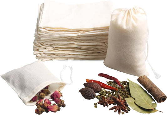 Eketirry Spice Bags, 10pcs Reusable Empty Tea Bags, Muslin Strainer Bags, Soup Bags for Cooking, Natural Cotton Fine Mesh Cheesecloth Bags for Cold Brew Coffee(4 x6"&7 x8")