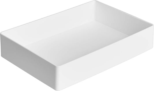 Amazon Basics Rectangular Plastic Desk Organizer with Storage Trays, Accessory Tray, 9.4 x 6.7 x 2 inch, White