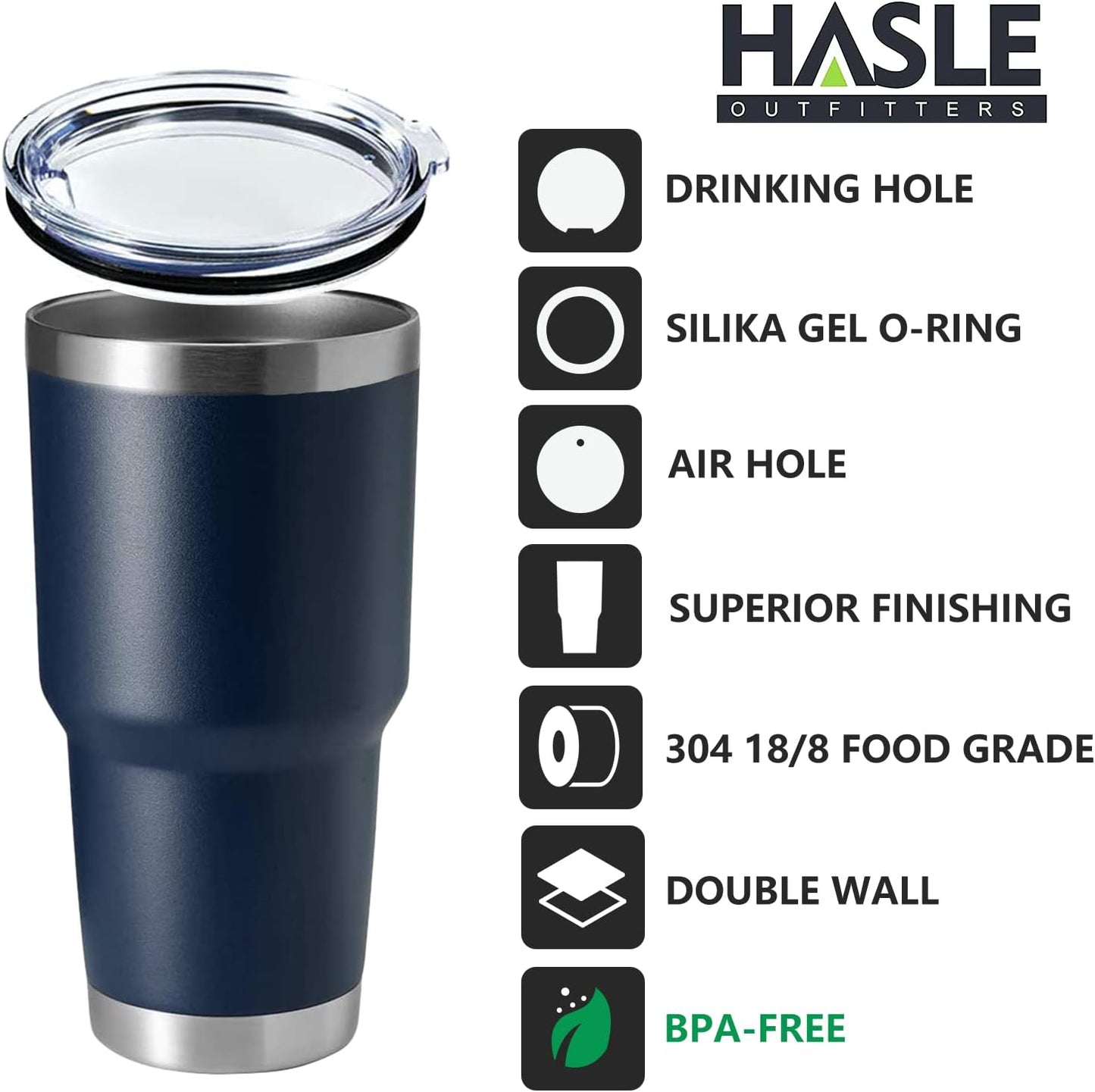 HASLE OUTFITTERS 30oz Stainless Steel Tumbler, Double Wall Vacuum Insulated Travel Mug Tumbler, Durable Insulated Coffee Mug, Gift Box Set (Navy, 1)