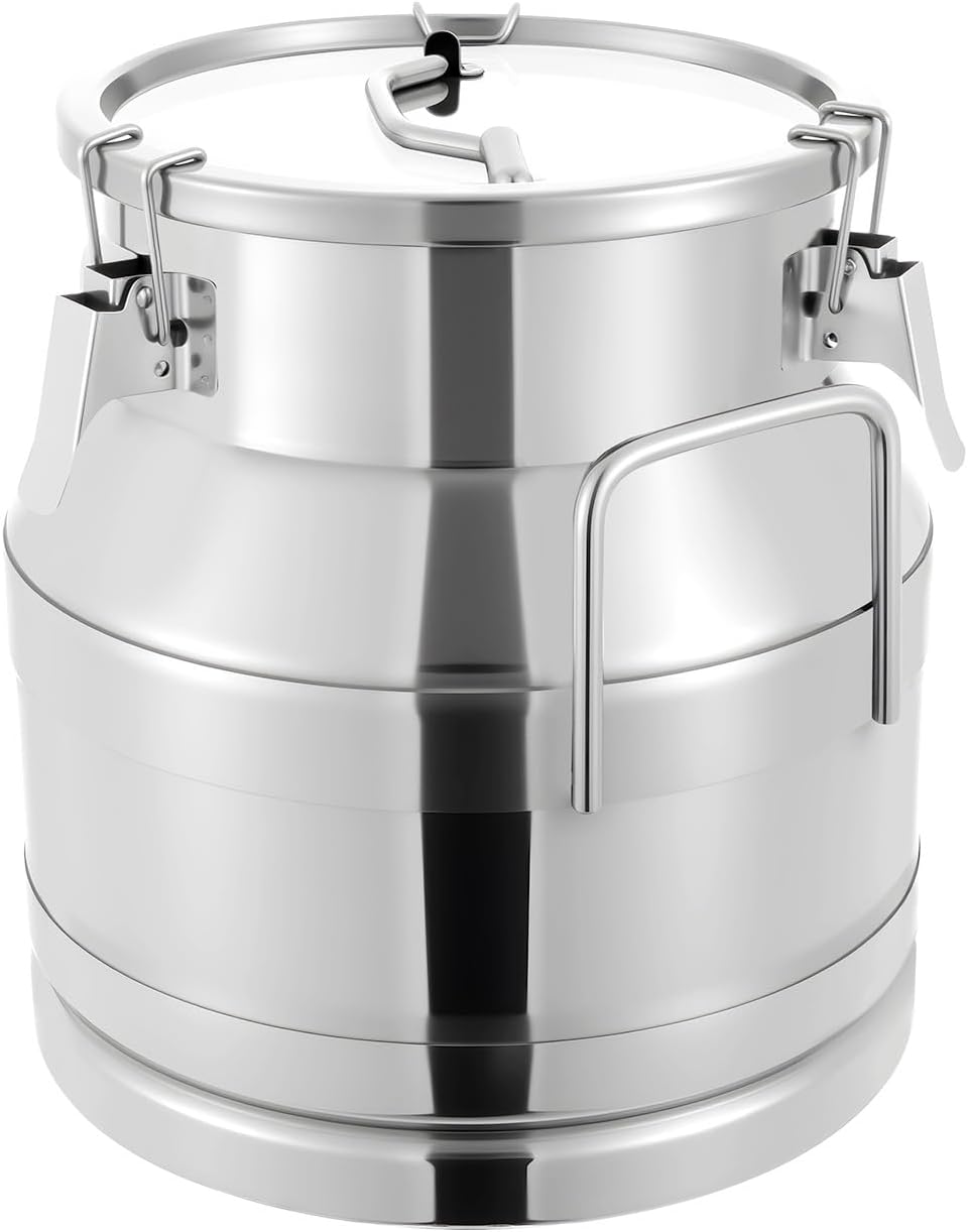 1 mm Thickened Stainless Steel Milk Can Large Liquid Container Storage,Stainless Steel Milk Bucket With Sealing Lid and Carry Handle,for Wine, Oil Storage Transport (20L/5.25 Gal)