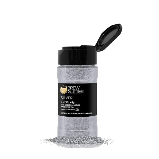 Silver BREW GLITTER Edible Glitter for Drinks, Cocktails, Beer, Garnish Glitter & Beverages | KOSHER & HALAL Certified | 100% Edible & Food Grade | Vegan, Gluten, Nut Free (45g Shaker, Silver)