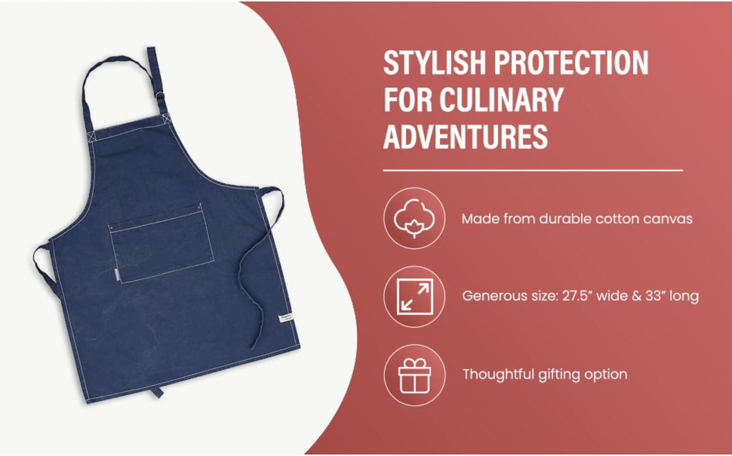 AMOUR INFINI Cotton Solid Aprons for Women with Pocket, Adjustable Strap and Waist Ties Washed Chef Aprons for Cooking, Baking and Gardening (27.5x33 Inches - Blue)