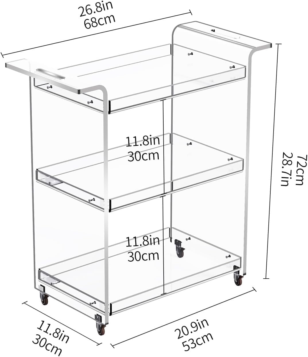 Acrylic Bar Cart, Serving Cart with Wheels Rolling Cart (Large)
