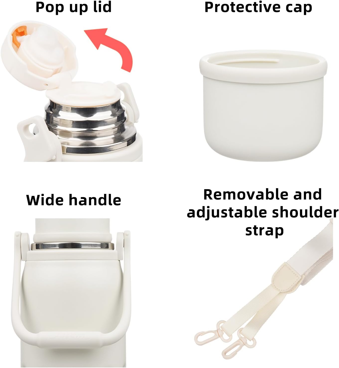 BJPKPK Insulated 50oz Thermos Dishwasher Safe Water Bottle with Lid and Carry Handle Stainless Steel Water Bottles for Outdoor Sports,Beige