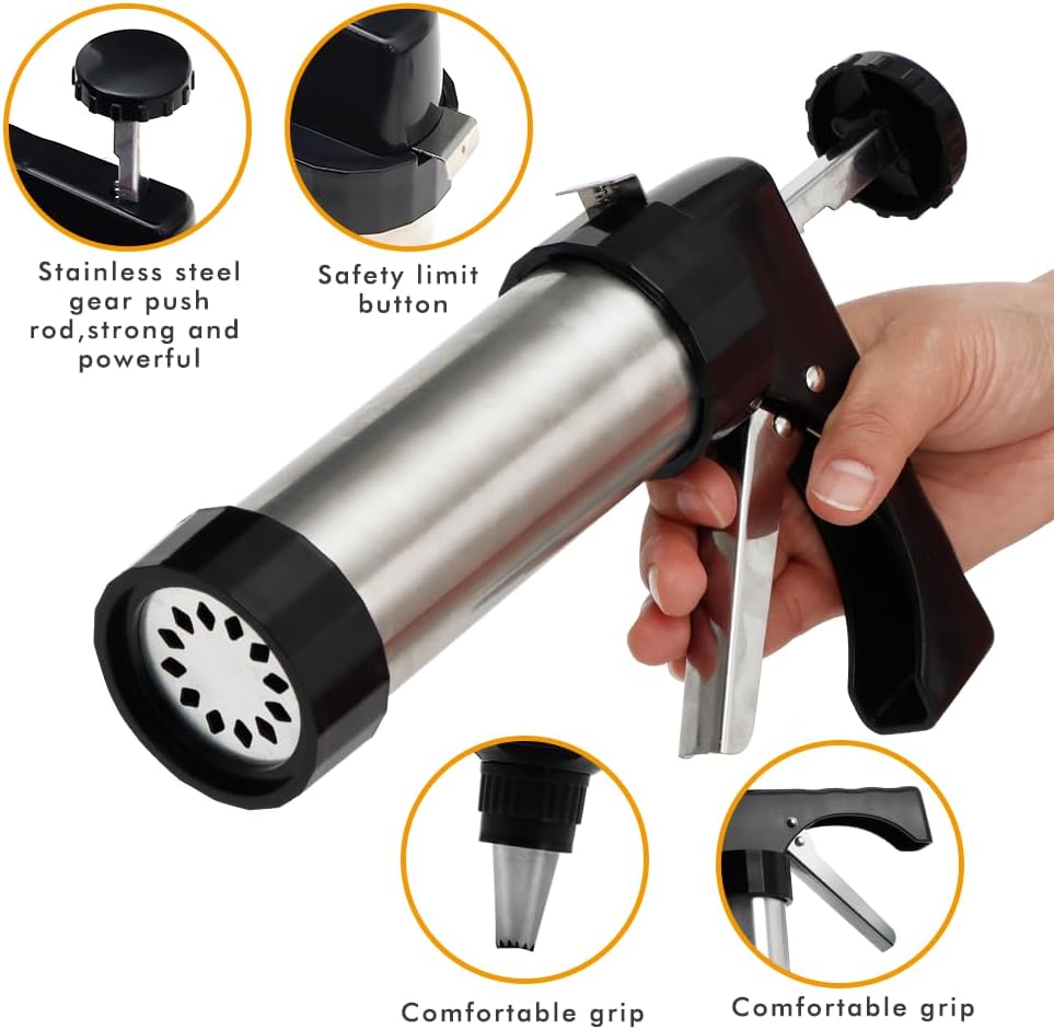 Stainless Steel Cookies Press, Cookies Press for Baking,Cookie Press Gun Kit with 13 Cookie Discs and 8 Piping Tips for DIY cake Maker Decorating Baking Supplies
