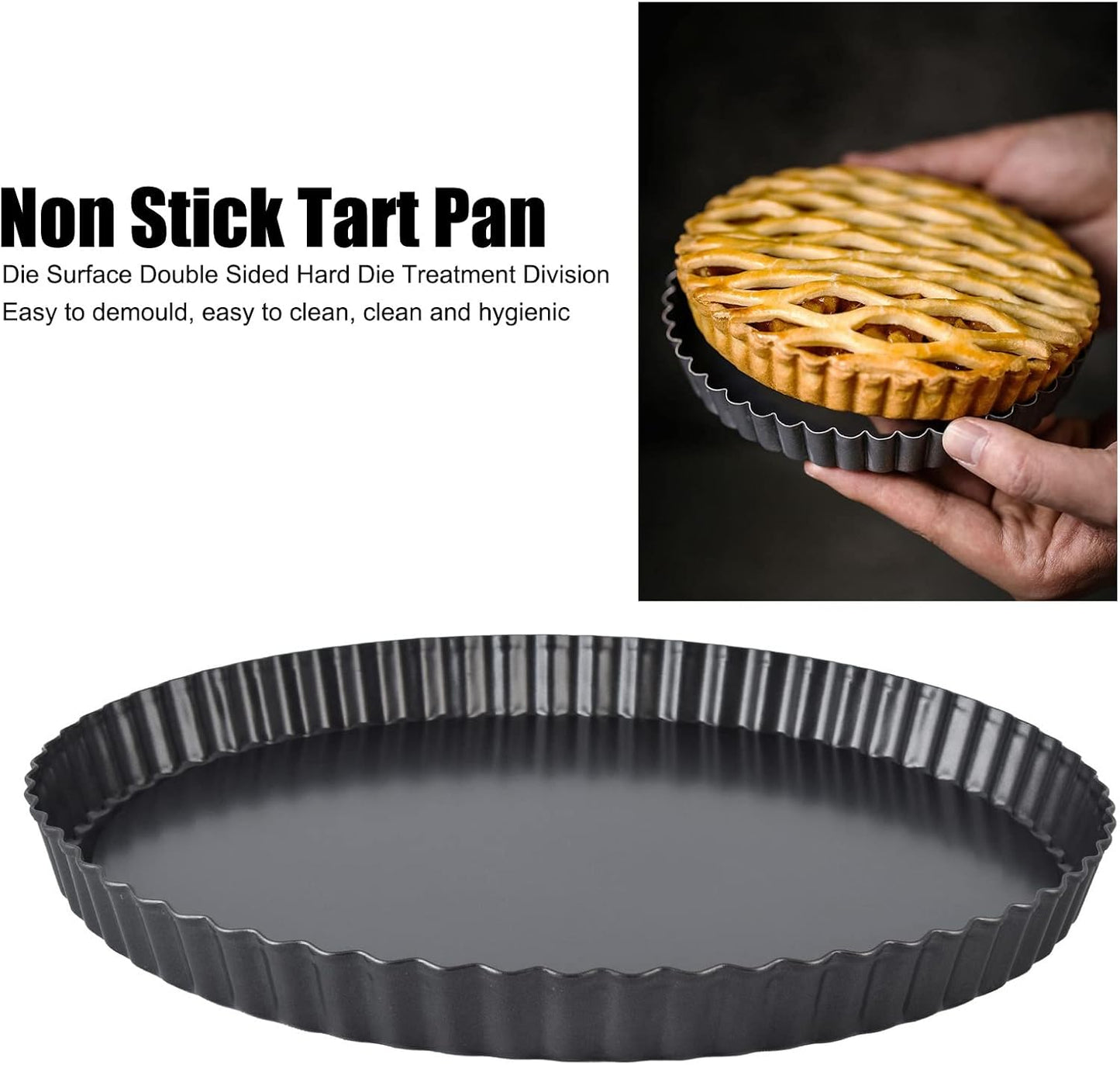 Fluted Tart Pan with Removable Bottom, Carbon Steel Round Tart Pan, Deep Baking Dish Pie Plate for Cakes Pies ([Thickened] 11-inch live bottom pie plate)