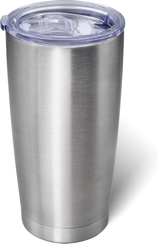 20oz Tumbler Bulk Stainless Steel Tumblers with Lid Vacuum Insulated Double Wall Travel Coffee Mug Powder Coated Tumbler Cup for Hot and Cold Drinks(Stainless Steel, 1 pack)