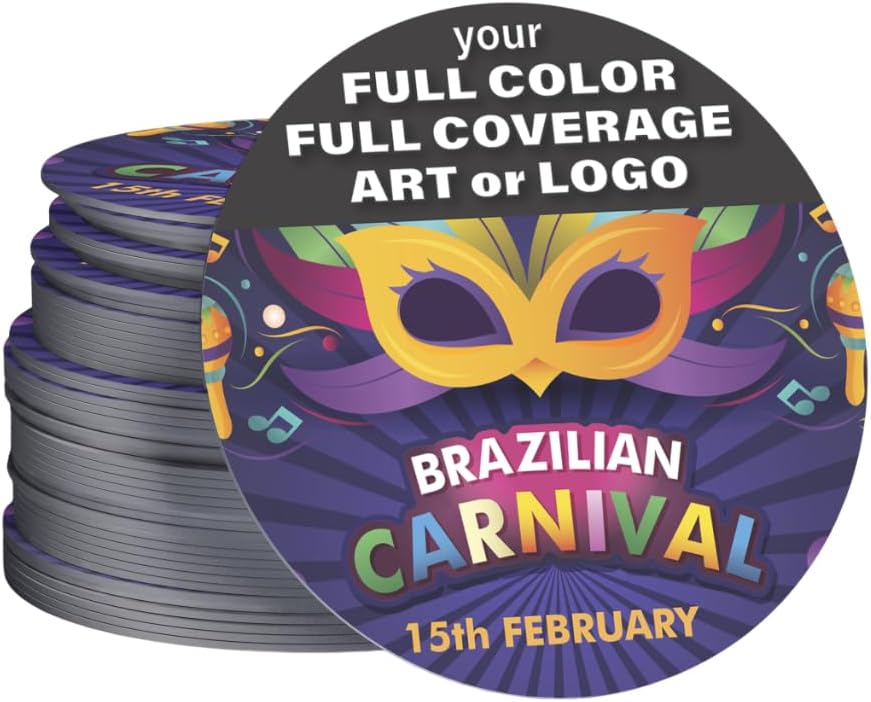 B.E. Green Custom Coasters - Pulpboard Personalized Coasters for Drinks - Full Color Print - Reusable & Absorbent - Beverage Coaster - Promo Events & Celebrations - Pack of 50-4" Round Full Coverage