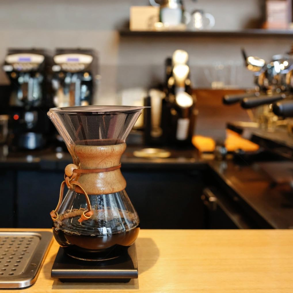 AGOGO Pour Over Coffee Maker Glass - 6/8/10 Cup Barista Kit with 304 Stainless Filter for Home, Office, Camping, Cafes - Easy Clean Coffee Dripper Set (Rag&Brush Included) (8 Cup/28 oz)