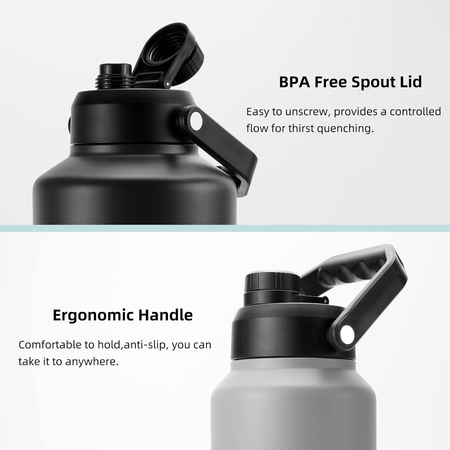 BJPKPK 64 oz Insulated Water Bottle, Dishwasher Safe Half Gallon Water Bottle with Ergonomic Handle, BPA Free Leak Proof Water Jug for Sports, Metal Thermos with Anti-slip Bottom, Army Green