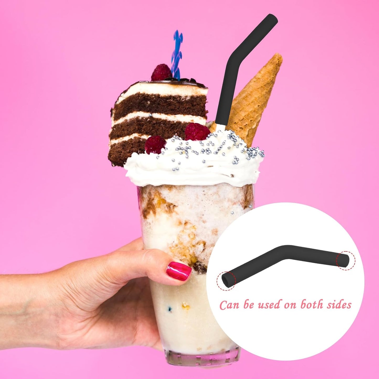 6PCS Silicone Straw Tips Reusable Rubber Straw Covers Replacement Flexible Food Grade Silicone Straw Elbows Tips Extender for 8mm 5/16" Outer Diameter Metal Stainless Steel Straws Accessories(Black)