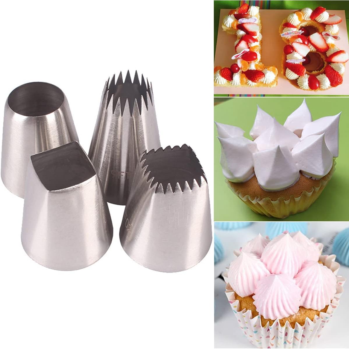 Large Cake Decorating Icing Piping Tip Set with Square Round Frech Star Pastry Tips for Frosting Cake Cupcake Cookie Eclairs Churros