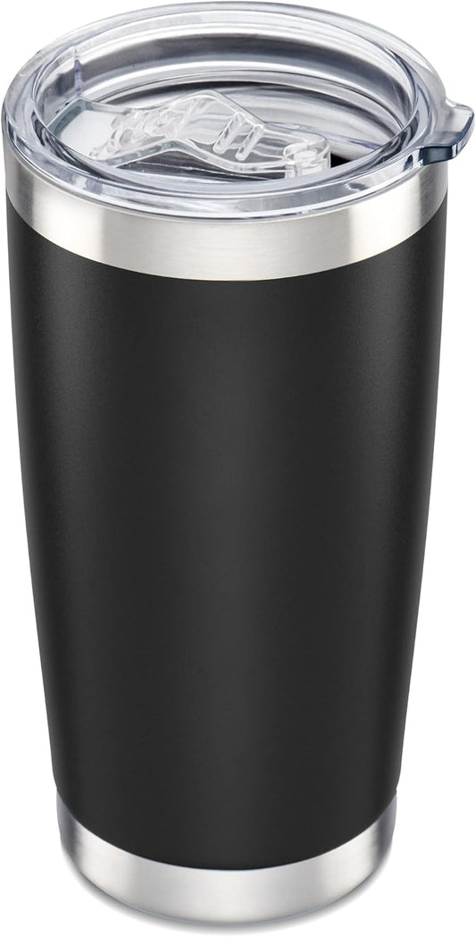 20 oz Tumbler with Lid Stainless Steel Double Wall Vacuum Insulated Tumblers Powder Coated Cups Travel Mug Keep Drinks Cold and Hot, Black