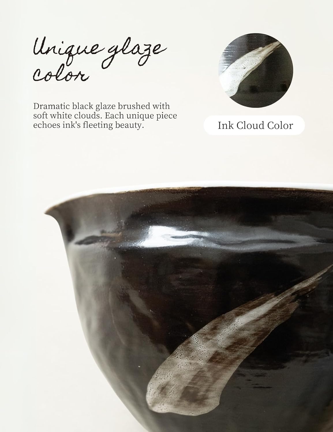 6-pcs Japanese Matcha Whisk Set with Handmade Wabi-Sabi Ceramic Bowl(Chawan),Bamboo Chasen, Whisk Holder, Scoop, Sifter & Tea Towel,Matcha Ceremony Kit,(Ink Cloud)