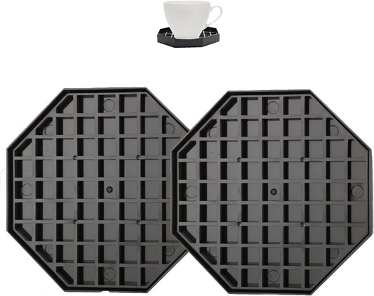 5.3" Octagonal Coffee Drip Tray | Black Plastic Honeycomb Grid Countertop Tray for Coffee, Tea, Wine & Beverage Dispensers,Pack of 2 (2, 5.3in)