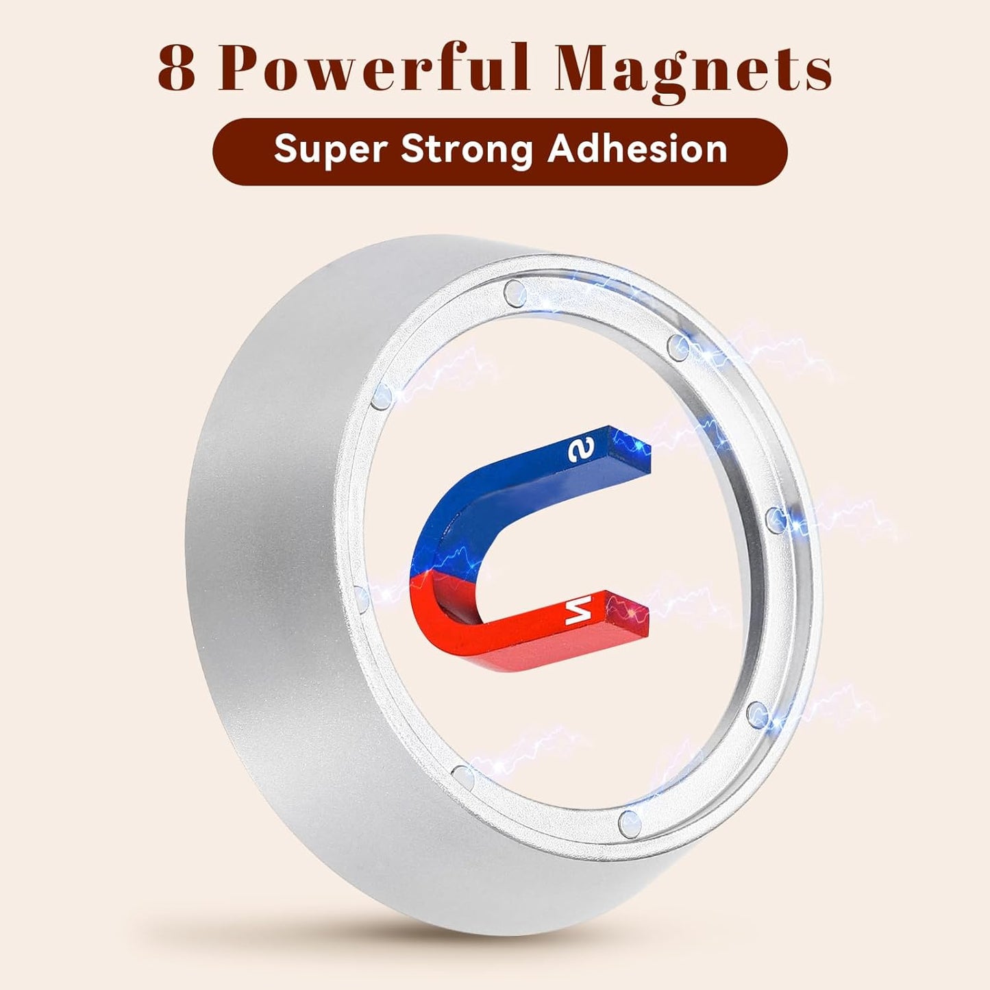 58mm Silver Magnetic Dosing Funnel, Lightweight Coffee Machine Dosing Ring with 9 Magnets, Aluminum Espresso Funnel, Ultra-Strong Adsorption Force