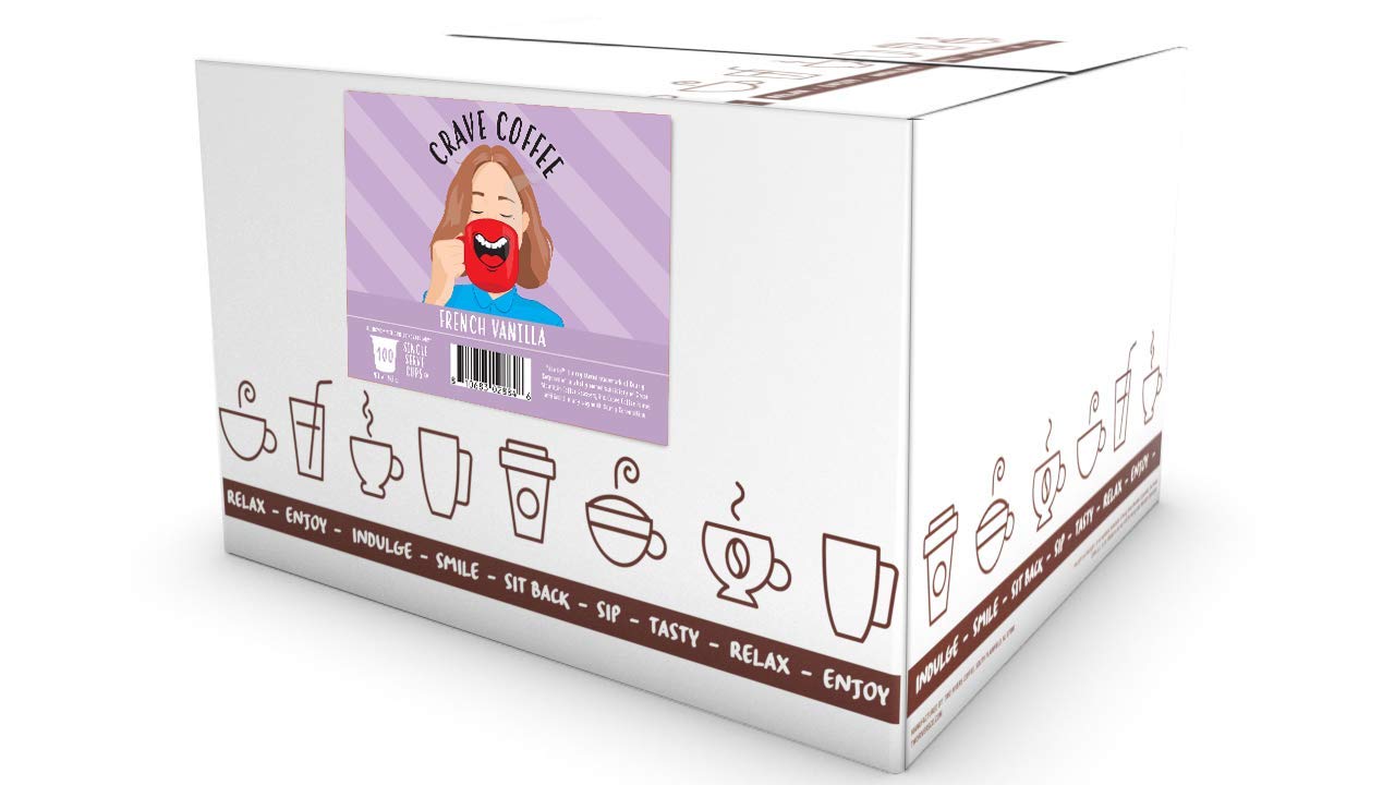 Crave Beverages Flavored Coffee Pods, Compatible with 2.0 K-Cup Brewers, French Vanilla, 100 Count
