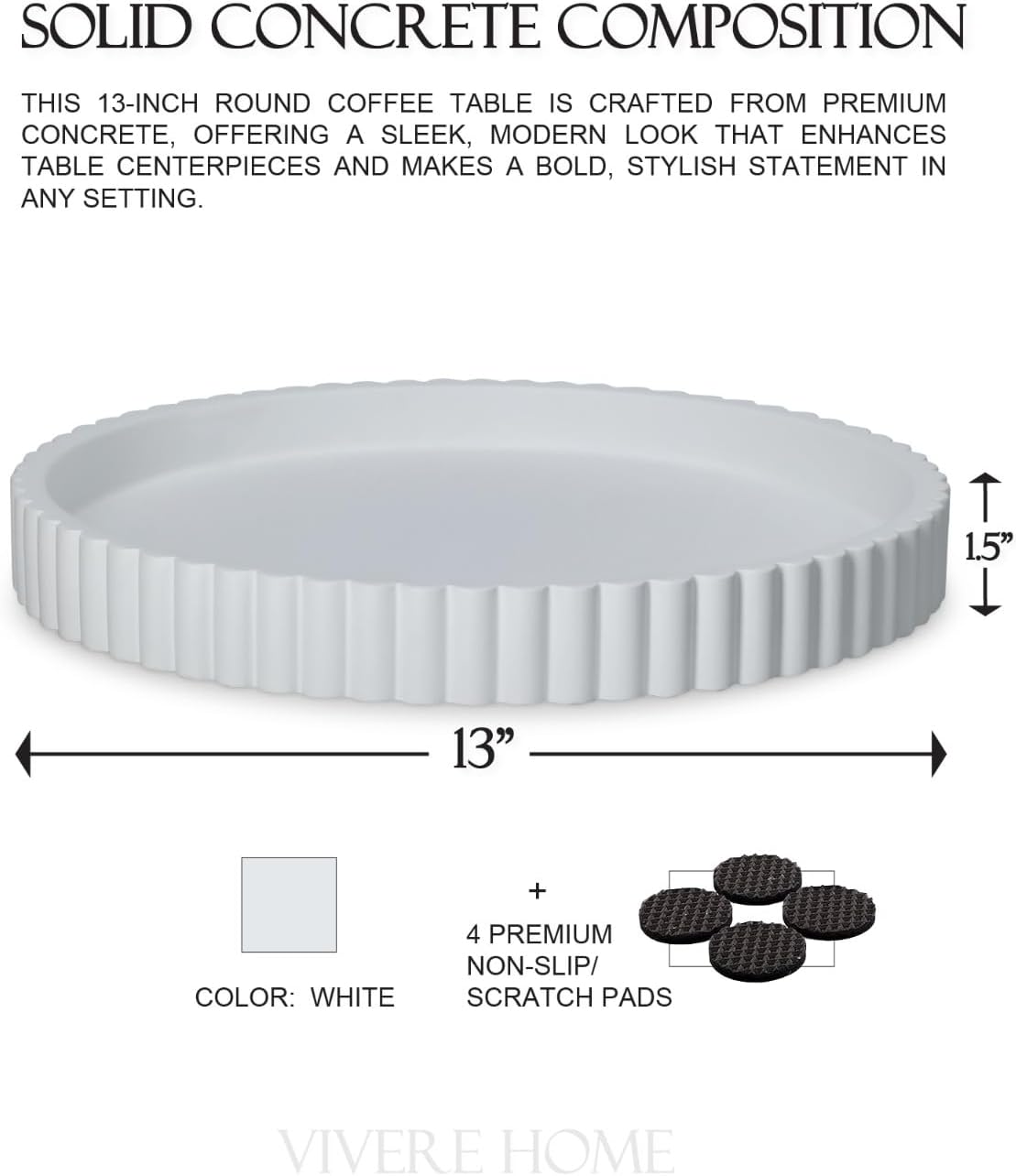 13-Inch Round Coffee Table Tray - Concrete bandejas decorativas Round White Decorative Tray for Coffee Table Decor - Table Centerpieces Kitchen Island Trays Decorative Trays - Dining Room Tray White