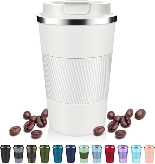Insulated Coffee Tumblers with Flip Lid 12oz / 17oz, Stainless Steel Travel Coffee Mug Leak Proof, Vacuum Insulated Coffee Mug Reusable Cup, Keeps Cold and Hot for Coffee Tea