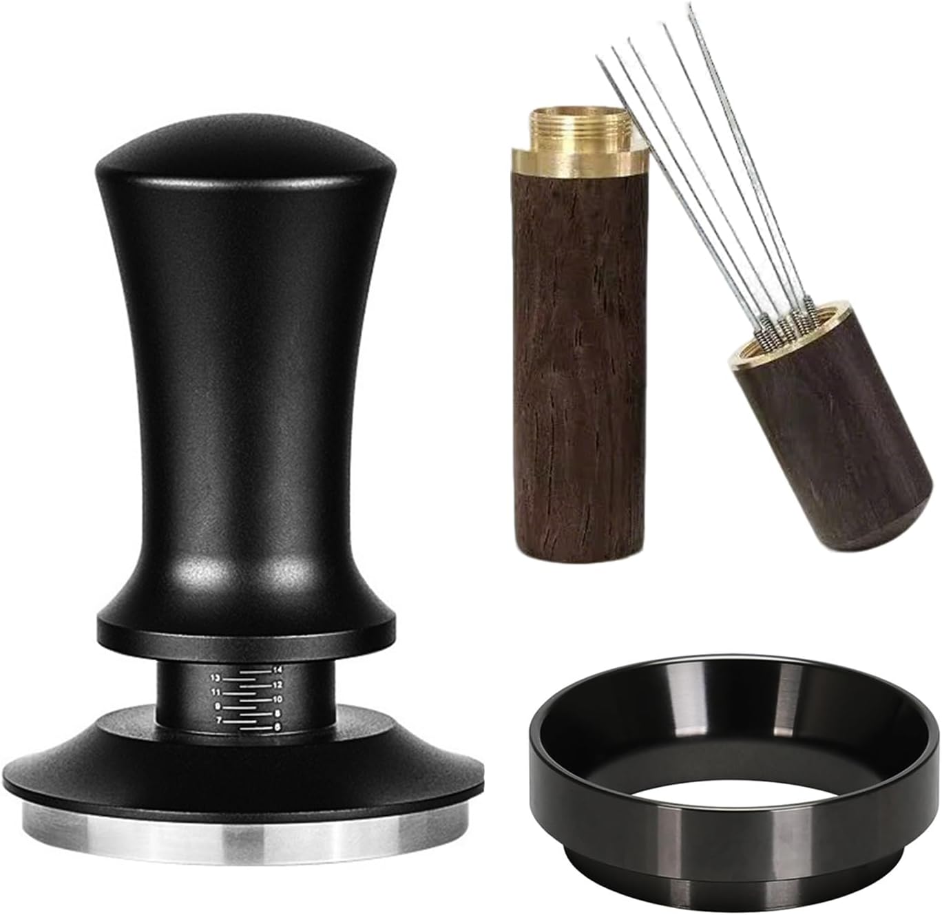 51mm Espresso Tamper Set: Espresso Accessories Kit with Adjustable Spring-Loaded Tamper, Stainless Steel WDT Tool and Magnetic Dosing Funnel for 51 mm Portafilters