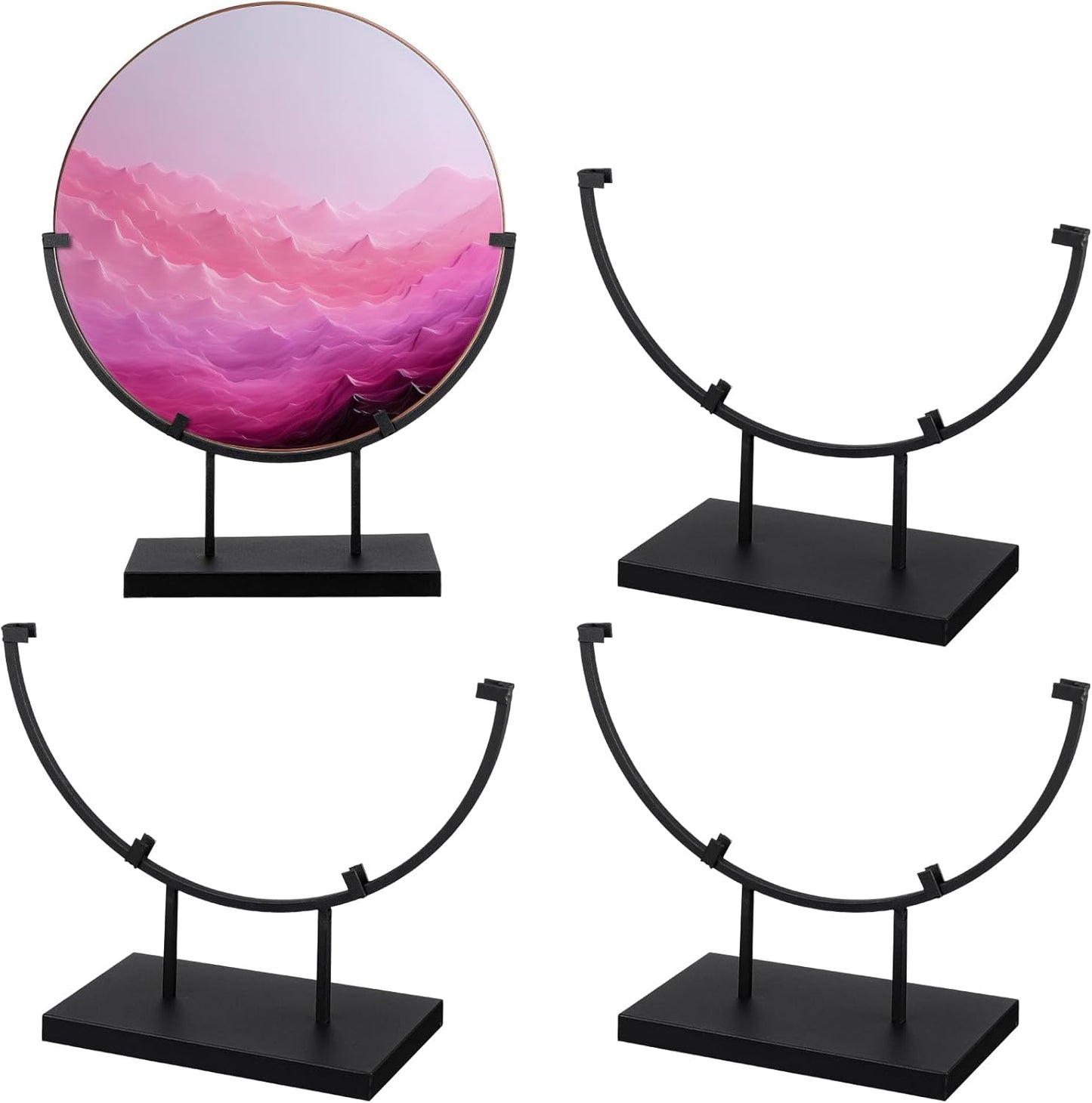 Blulu 4 Pcs 10 Inch Round Metal Display Stands for Stained Art Fused Glass Display Stands Decorative Fused Art Base for Plate Picture Platter Photo (Black)