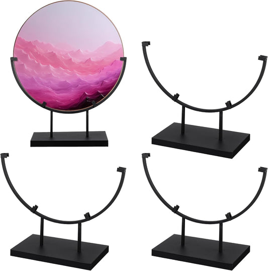 Blulu 4 Pcs 10 Inch Round Metal Display Stands for Stained Art Fused Glass Display Stands Decorative Fused Art Base for Plate Picture Platter Photo (Black)