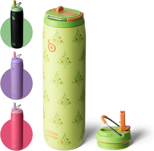 BOTTLE BOTTLE Stainless Steel Water Bottle with Straw Lid and Handle 32 oz Vacuum Insulated Cup for Sports Travel Gym Hiking,Leak-Proof Wide Mouth Water Bottles for Women and Men,tree